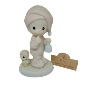 PRECIOUS MOMENTS FIGURINES "A Special Chime for Jesus" Child Holding Bell Duck